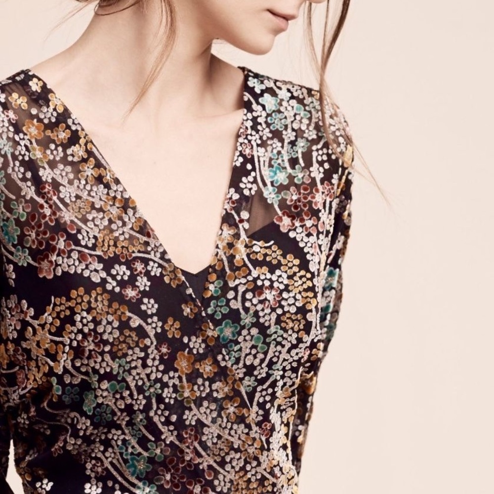Antropologie silk and velvet maxi w black jumpsuit